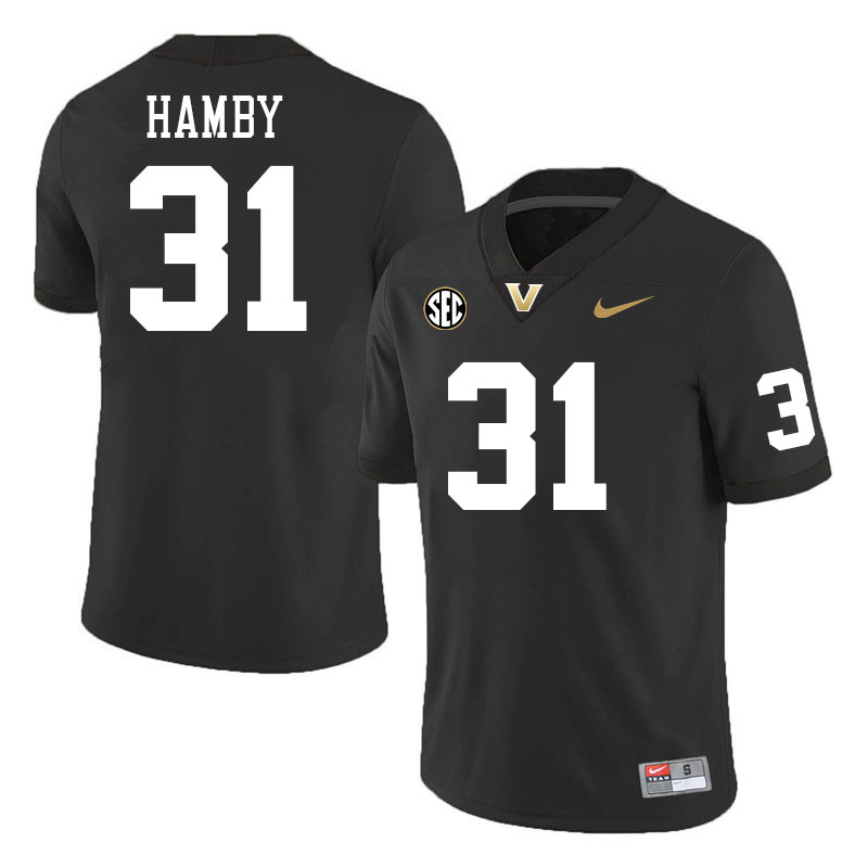 Vanderbilt Commodores #31 Tate Hamby College Football Jerseys Stitched-Black